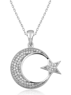 DMR Elegance Gümüş Ay Yıldız Bayan Kolye
