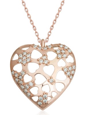 DMR Elegance Gümüş Rose Bombeli Kalp Kadın Kolye
