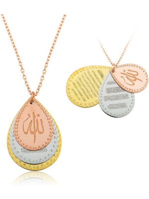 DMR Elegance ​gümüş Rose Ayetel Kürsi, Nazar Ayeti ve Allah Yazılı Bayan Kolye