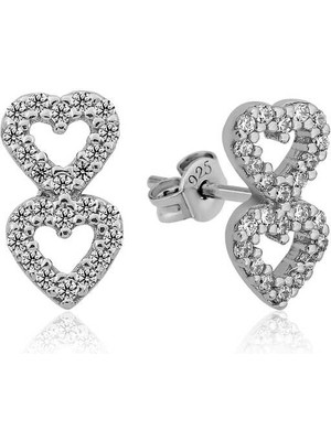 DMR Elegance ​gümüş Iki Kalp Çivili Bayan Küpe