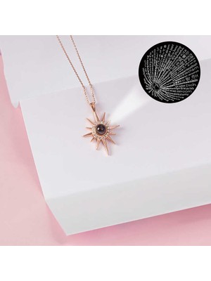 DMR Elegance Gümüş Rose 100 Dilde Seni Seviyorum Kutup Yıldızı Kadın Kolye