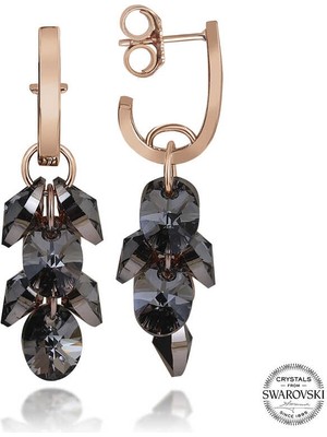 DMR Elegance Swarovski Crystal Taşlı Gümüş Salkım Sallantılı Kadın Küpe