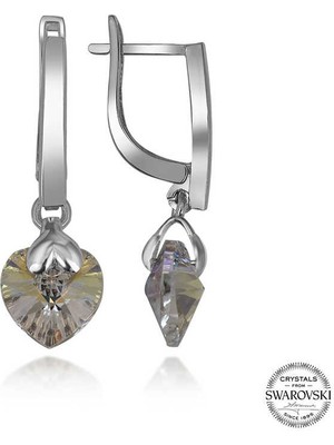 DMR Elegance Swarovski Crystal Taşlı Gümüş Beyaz Kalp Sallantılı Kadın Küpe