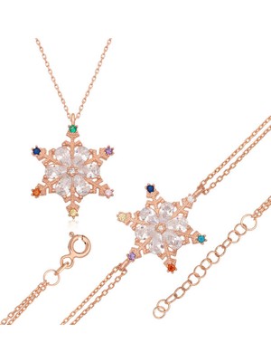 DMR Elegance Gümüş Renkli Taşlı Kar Tanesi Kadın Set