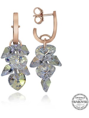 DMR Elegance Swarovski Crystal Taşlı Gümüş Kalp Salkım Sallantılı Çivili Kadın Küpe