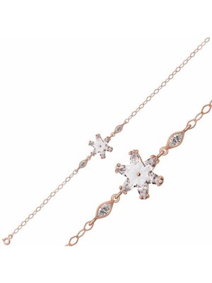 DMR Elegance Gümüş Rose Beyaz Lotus Çiçeği Bileklik
