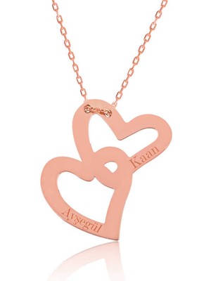 DMR Elegance Gümüş Rose Birleşmiş Kalpler İsimli Bayan Kolye