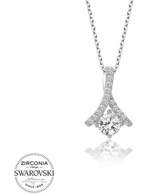 DMR Elegance Swarovski Taşlı Gümüş Tektaş Bayan Kolye