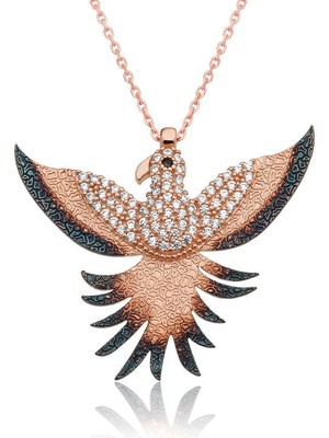 DMR Elegance Gümüş Rose Zümrüdü Anka Kuşu Kolye