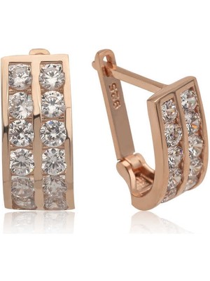 DMR Elegance Gümüş Çift Sıra Beyaz Taşlı J Kadın Küpe