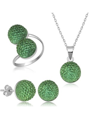 DMR Elegance Gümüş Yeşil Kristal Kadın Set