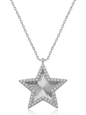 DMR Elegance Gümüş Fırfır Desenli Yıldız Bayan Kolye