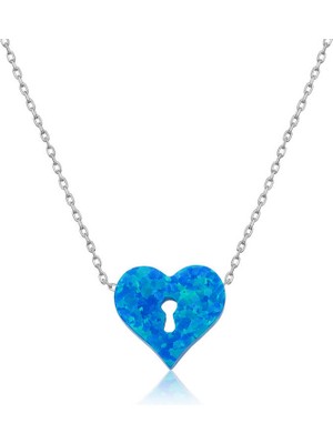 DMR Elegance Gümüş Opal Kilitli Kalp Bayan Kolye