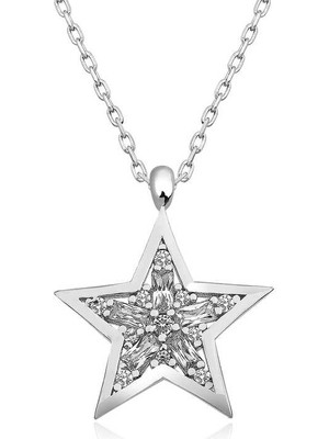 DMR Elegance ​​gümüş Baget Taşlı Yıldız Kolye