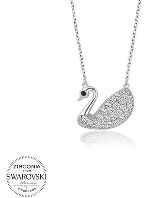 DMR Elegance Swarovski Taşlı Gümüş Kuğu Bayan Kolye