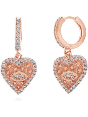DMR Elegance Gümüş Rose Kalp Sallantılı Kadın Küpe