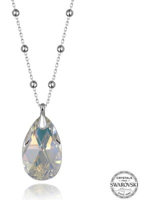 DMR Elegance Swarovski Crystal Taşlı Top Zincir Damla Gümüş Kadın Kolye