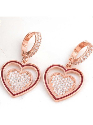 DMR Elegance ​Gümüş Rose Sallantılı Kalp Kadın Küpe