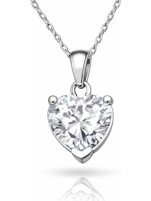DMR Elegance Gümüş Beyaz Taşlı Kalpli Kadın Kolye