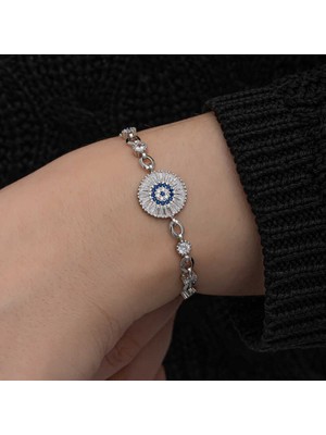 DMR Elegance ​gümüş Baget Taşlı Nazar Kadın Bileklik