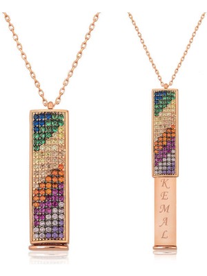 DMR Elegance Gümüş Rose Kişiye Özel Gökkuşağı Kolye