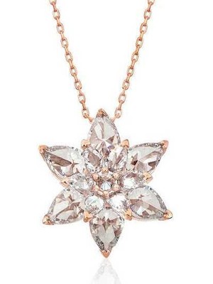 DMR Elegance Gümüş Rose Beyaz Lotus Çiçeği Kolye