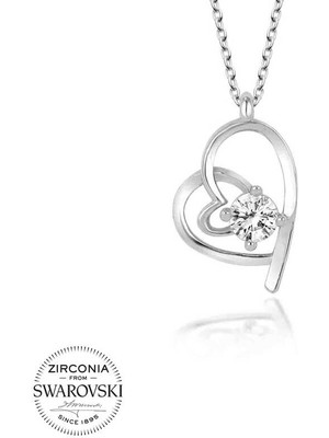 DMR Elegance Swarovski Taşlı Gümüş Kalp Bayan Kolye