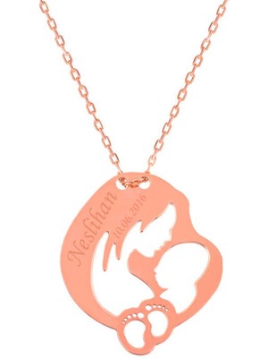 DMR Elegance Gümüş Rose Isimli Anne Bebek Sevgisi Kolye
