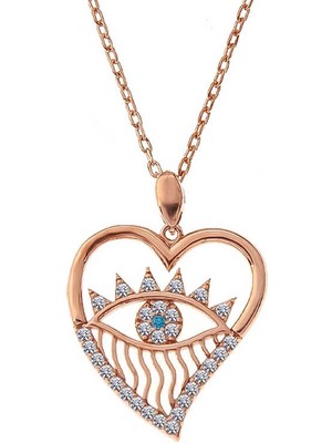 DMR Elegance Gümüş Rose Kalp Göz Kadın Kolye
