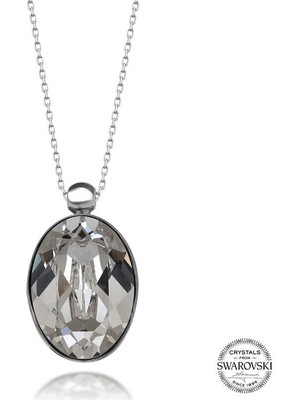 DMR Elegance Swarovski Crystal Taşlı Oval Gümüş Kadın Kolye