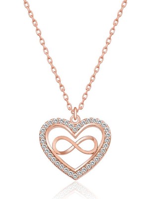 DMR Elegance Gümüş Rose Kalp Sonsuzluk Bayan Kolye