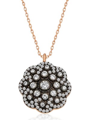 DMR Elegance Gümüş Çiçek Desenli Elmas Montür Kolye