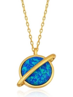 DMR Elegance Gümüş Gold Opal Taşlı Gezegen Bayan Kolye