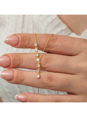 DMR Elegance Gümüş Zirkon Sıra Taşlı Gold Kadın Kolye