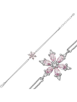 DMR Elegance Gümüş Pembe Lotus Çiçeği Kadın Bileklik