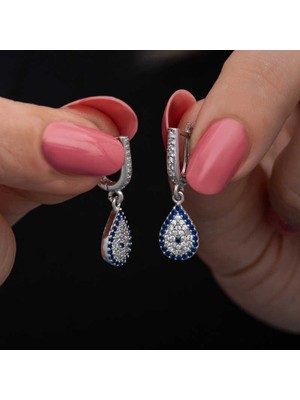 DMR Elegance Gümüş Sallantılı Damla Nazar Kadın Küpe