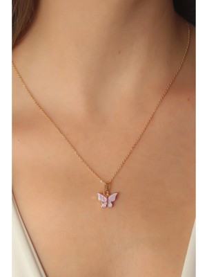 Ayder Timya Gold Lila Renk Kelebek Figür Kadın Kolye - TJ-BKO6814 TG/Tmy229347