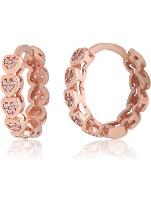 DMR Elegance Gümüş Kalpli Pembe Zirkon Taşlı Halka Kadın Küpe