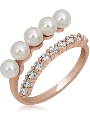 DMR Elegance Gümüş Rose Ayarlanabilir Inci Taşlı Kadın Yüzük