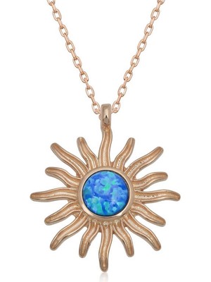 DMR Elegance ​gümüş Rose Mavi Opal Taşlı Güneş Kadın Kolye