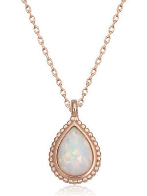 DMR Elegance Gümüş Rose Damla Beyaz Opal Taşlı Kadın Kolye