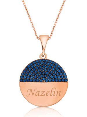 DMR Elegance Gümüş Rose Mavi Taşlı İsimli Bayan Kolye