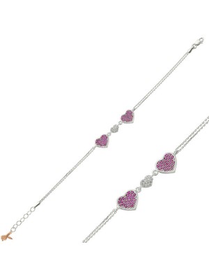 DMR Elegance Gümüş Pembe Kalpli Bayan Bileklik