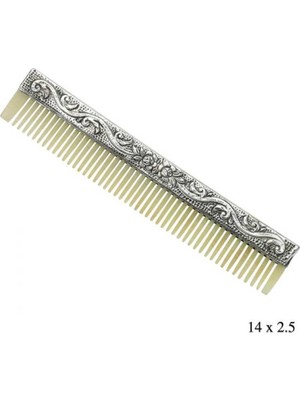DMR Elegance Gümüş Çiçek Motifli Kemik Tarak