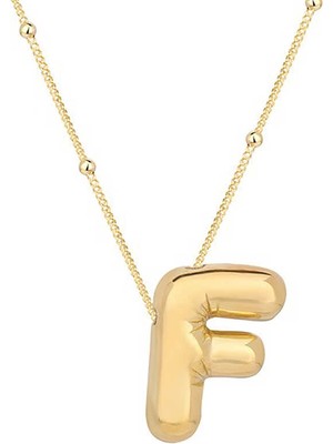 DMR Elegance Gümüş Gold Balon F Harfi Kadın Kolye