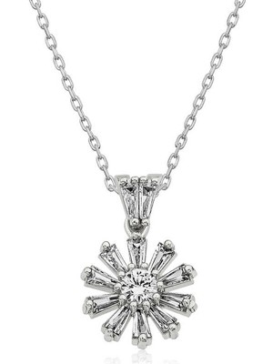 DMR Elegance Gümüş Trapez Taşlı Çiçek Bayan Kolye