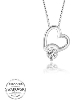 DMR Elegance Swarovski Taşlı Gümüş Kalp Bayan Kolye