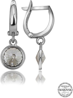 DMR Elegance Swarovski Crystal Taşlı Gümüş Beyaz Sallantılı Kadın Küpe