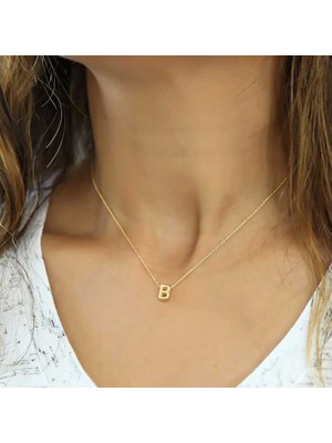 DMR Elegance Gümüş Gold 3 Boyutlu B Harf Bayan Kolye