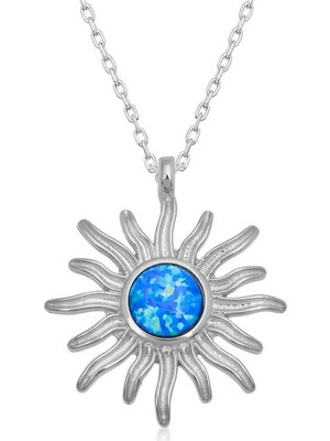 DMR Elegance ​Gümüş Mavi Opal Taşlı Güneş Kadın Kolye
